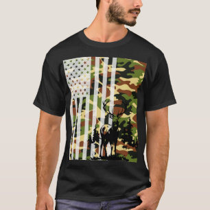 Camo US Flag Deer Elk Buck Camoflage Hunting Hunte T-Shirt