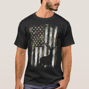 Camo Us Flag Deer Elk Buck Camoflage Hunting Hunte T-Shirt