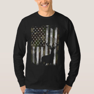Camo US Flag Deer Elk Buck Camoflage Hunting Hunte T-Shirt