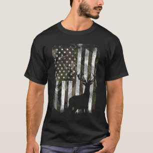 Camo US Flag Deer Elk Buck Camoflage Hunting Hunte T-Shirt
