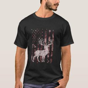 Camo US Flag Deer Elk Buck Camoflage Hunting Hunte T-Shirt