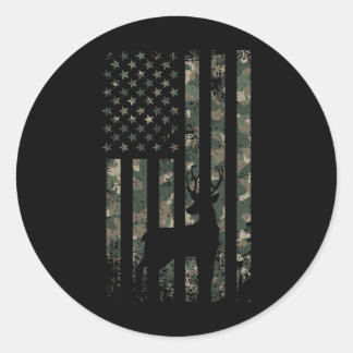Camo Us Flag Deer Elk Buck Camouflage Hunting Hunt Classic Round Sticker