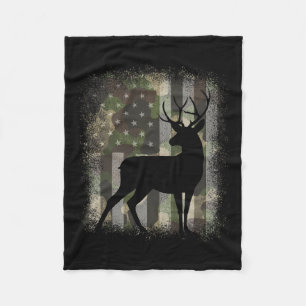 Camo Us Flag Deer Elk Buck Hunting Camouflage Hunt Fleece Blanket