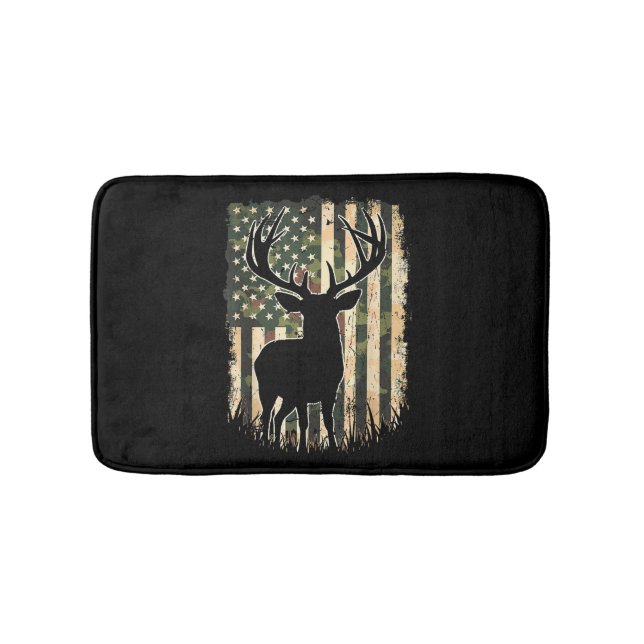 Camo US Flag Deer Hunting Camoflage Hunter Bath Mat (Front)