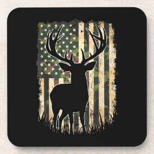 Camo US Flag Deer Hunting Camoflage Hunter Coaster
