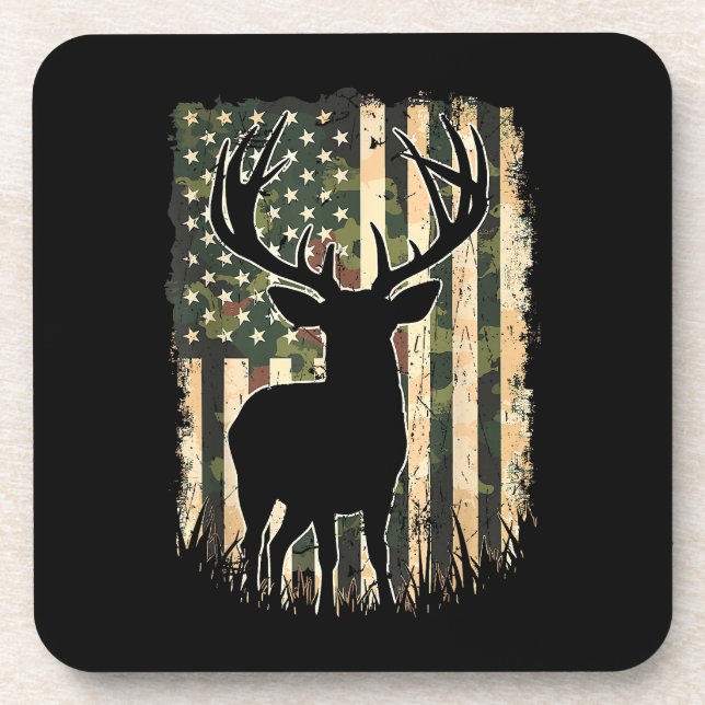 Camo US Flag Deer Hunting Camoflage Hunter Coaster (Front)