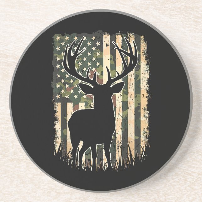 Camo US Flag Deer Hunting Camoflage Hunter Coaster (Front)