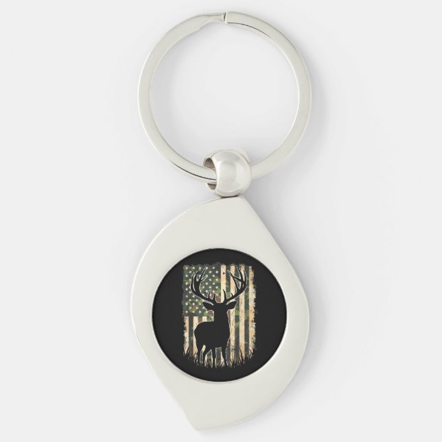 Camo US Flag Deer Hunting Camoflage Hunter Key Ring (Front)