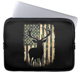 Camo US Flag Deer Hunting Camoflage Hunter Laptop Sleeve