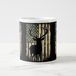 Camo US Flag Deer Hunting Camoflage Hunter Large Coffee Mug