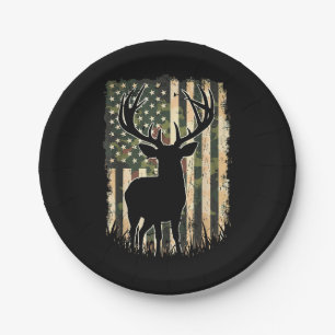 Camo US Flag Deer Hunting Camoflage Hunter Paper Plate