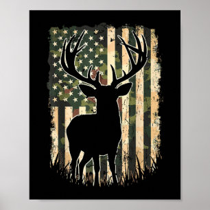 Camo US Flag Deer Hunting Camoflage Hunter Poster