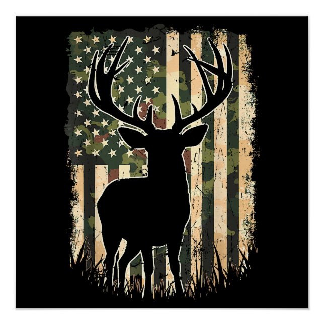 Camo US Flag Deer Hunting Camoflage Hunter Poster (Front)