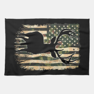 Camo US Flag Deer Hunting Camoflage Hunter Tea Towel