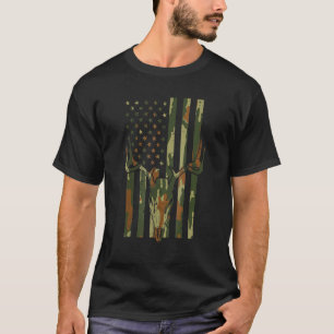Camo US Flag Deer Skull Vintage Hunting Patriotic  T-Shirt