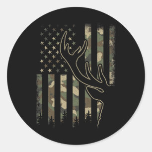 Camo Us Flag Elk Buck Camouflage Deer Hunting Hunt Classic Round Sticker