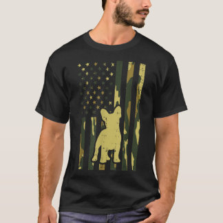 Camo US Flag French Bulldog Frenchie Patriot Dog L T-Shirt