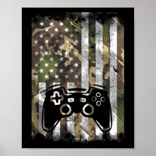 Camo Us Flag Gamer Controller Patriotic Men Boys K Poster