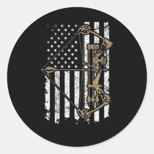 Camo Usa Flag Archery Compound Bow - Bow Hunter Classic Round Sticker