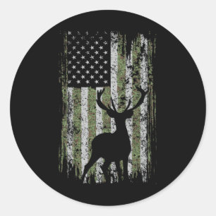 Camo Usa Flag Deer Elk Buck Camoflage Hunting For  Classic Round Sticker