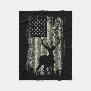 Camo Usa Flag Deer Elk Buck Camoflage Hunting For  Fleece Blanket