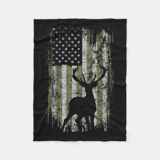 Camo Usa Flag Deer Elk Buck Camoflage Hunting For Fleece Blanket