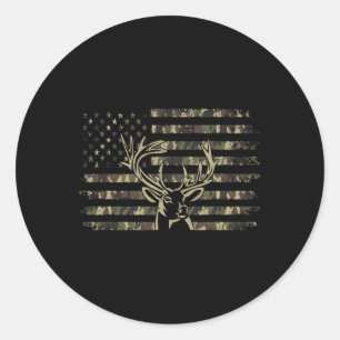 Camo Usa Flag Deer Elk Buck Camoflage Hunting Hunt Classic Round Sticker