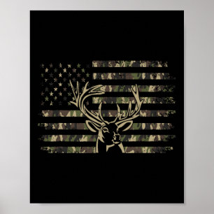 Camo Usa Flag Deer Elk Buck Camoflage Hunting Hunt Poster