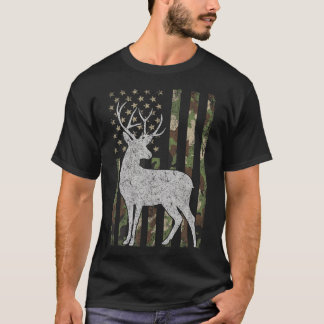 Camo Usa Flag Deer Elk Buck Camoflage Hunting Hunt T-Shirt