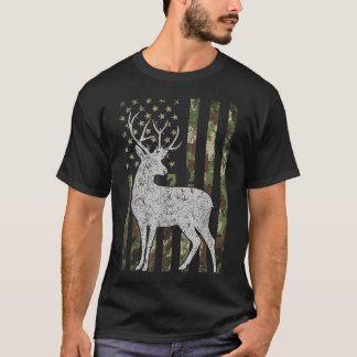 Camo Usa Flag Deer Elk Buck Camoflage  T-Shirt