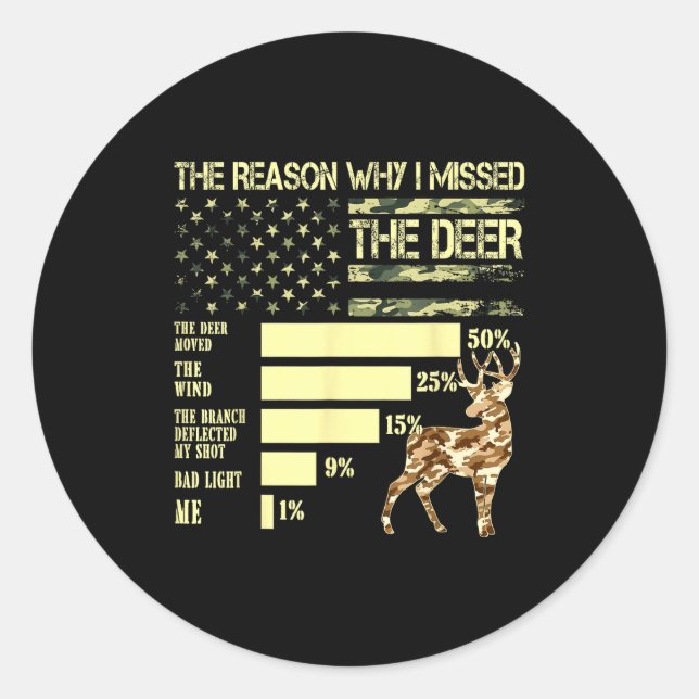 Camo Usa Flag Hunter Reasons Why I Missed The Deer Classic Round Sticker (Front)