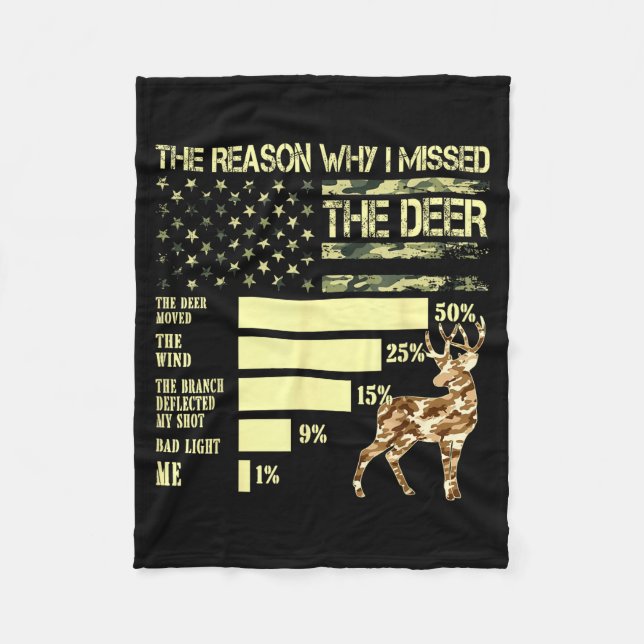 Camo Usa Flag Hunter Reasons Why I Missed The Deer Fleece Blanket (Front)