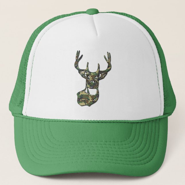 Camo - White Tail Buck Deer Trucker Hat (Front)