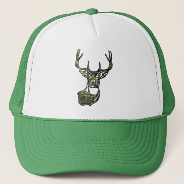 Camo - White Tail Buck Deer Trucker Hat (Front)