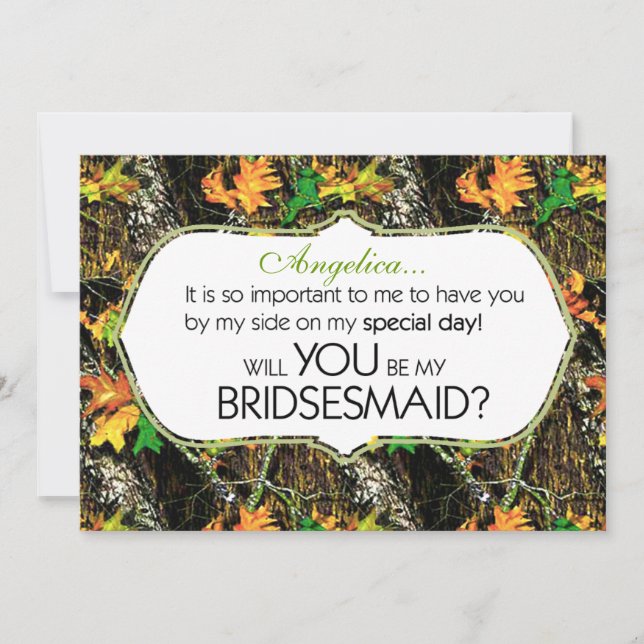Camo Will You Be My Bridesmaid Invitation (Front)