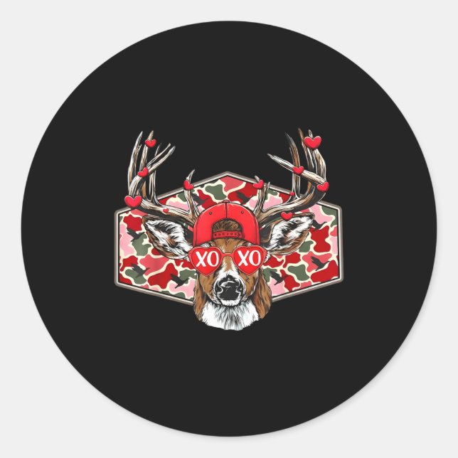 Camo Xoxo Valentine Buck Deer Hunting Season Famil Classic Round Sticker (Front)