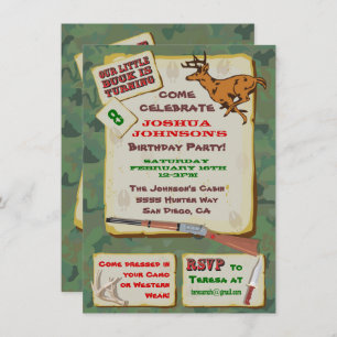 Camoflage Deer Hunting Birthday Party Invitation