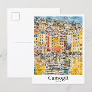 Camogli Italy Travel Watercolor Hand Drawn Postcard