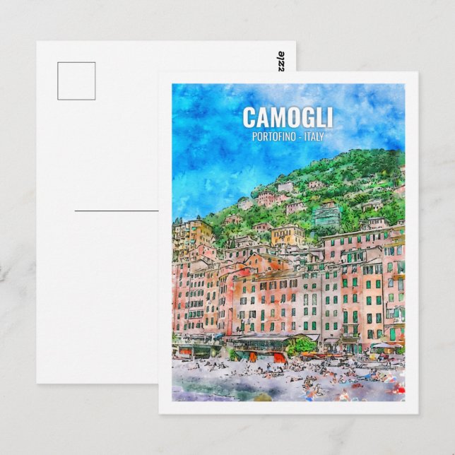 Camogli Portofino Italy Travel Place Watercolor Postcard (Front/Back)
