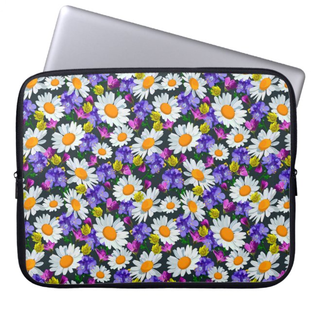 Camomile and wild flowers seamless pattern laptop sleeve (Front)