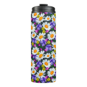 Camomile and wild flowers seamless pattern thermal tumbler