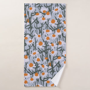 Camomile field seamless pattern on grey background bath towel