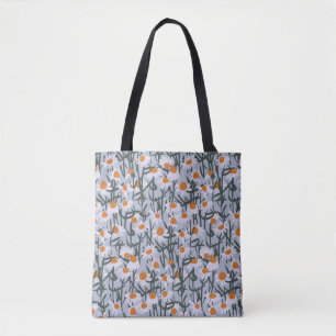 Camomile field seamless pattern on grey background tote bag