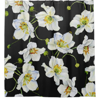 Camomile Flowers: Watercolor Illustration Pattern Shower Curtain