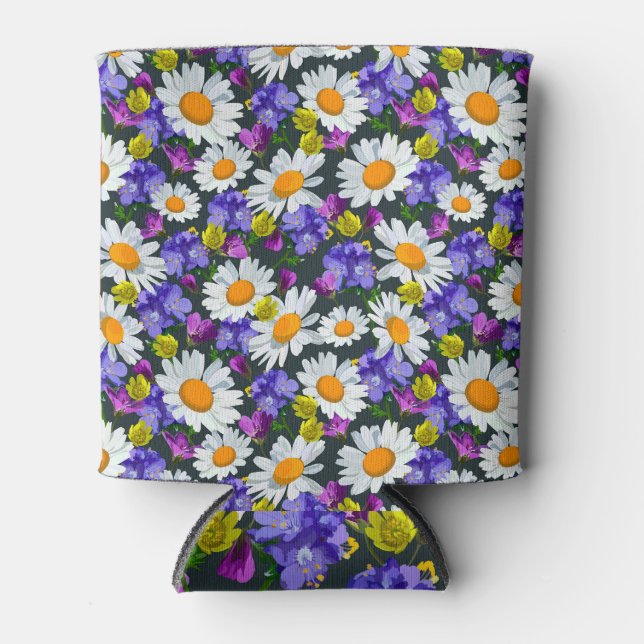 Camomile, wild flowers: seamless pattern. can cooler (Front)