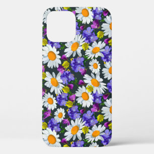Camomile, wild flowers: seamless pattern. iPhone 12 case