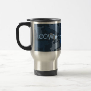 CaMOOflage Cow collage in blue Travel Mug