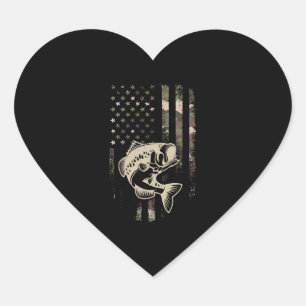 Camouflage American Flag Bass Fishing Fisherman  Heart Sticker