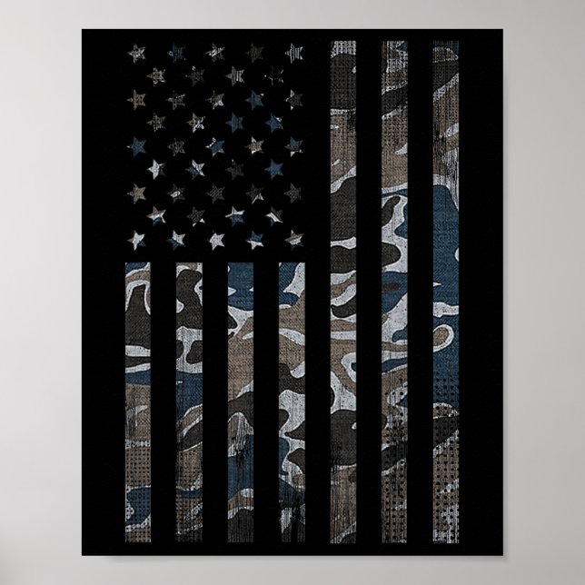 Camouflage American Flag Camo Military 4th Of July Poster (Front)