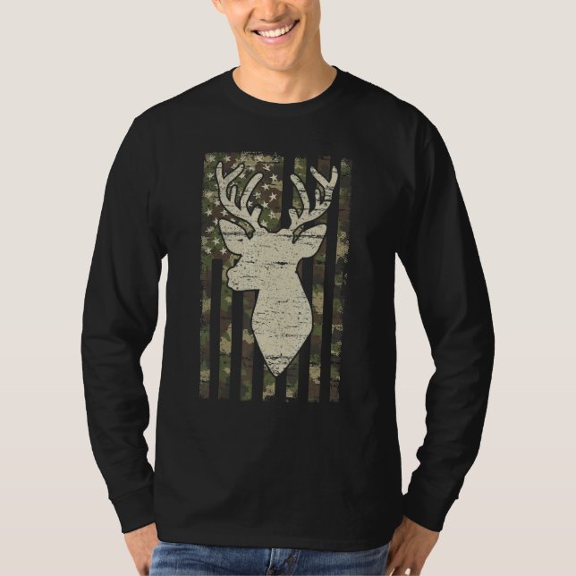 Camouflage American Flag Deer Hunting  Deer T-Shirt (Front)